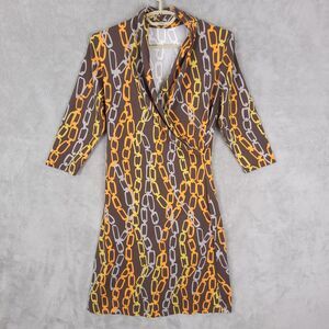 J McLaughlin Midi Dress Womens Size Small Chain Print Catalina Cloth Faux Wrap